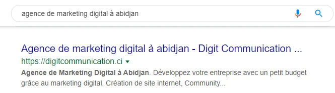résultats seo de l'agence de marketing digital à abidjan