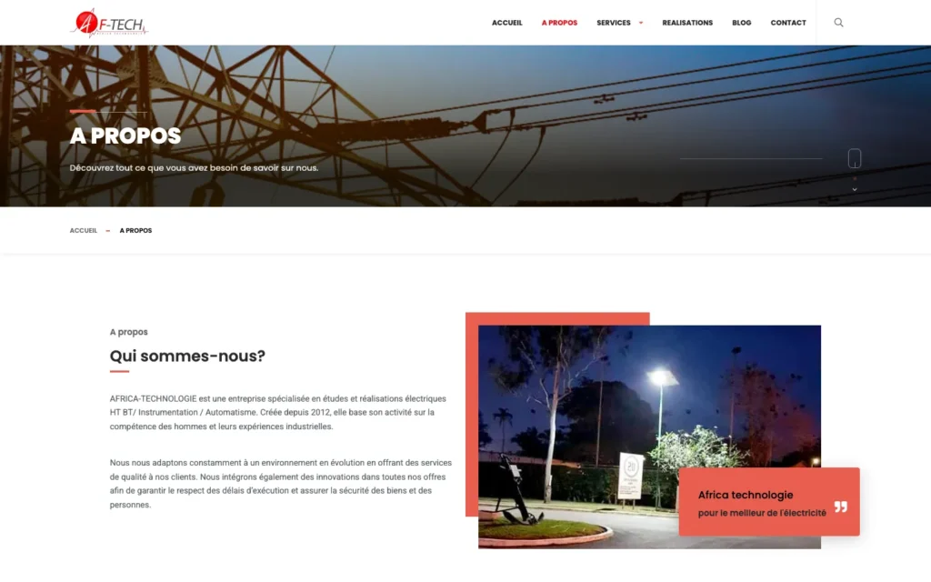 Site web AF-Tech : page interne 1