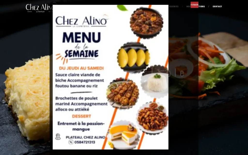 Site web Chez Alino : page d'accueil