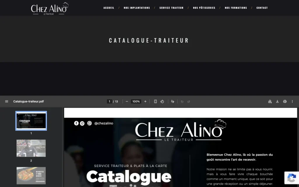Site web Chez Alino : page interne 5