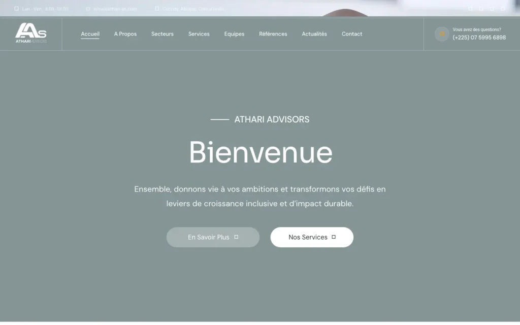 Site web Athari Advisors : page d'accueil