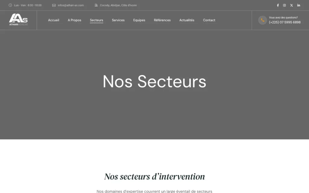 Site web Athari Advisors : page interne 1