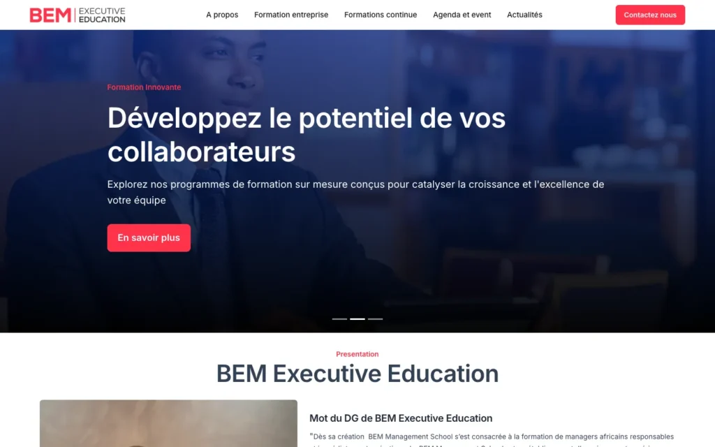 Site web BEM Executive Education : page d'accueil