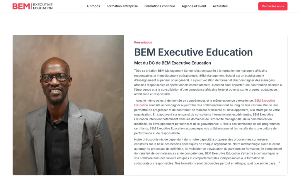 Site web BEM Executive Education : page interne 1