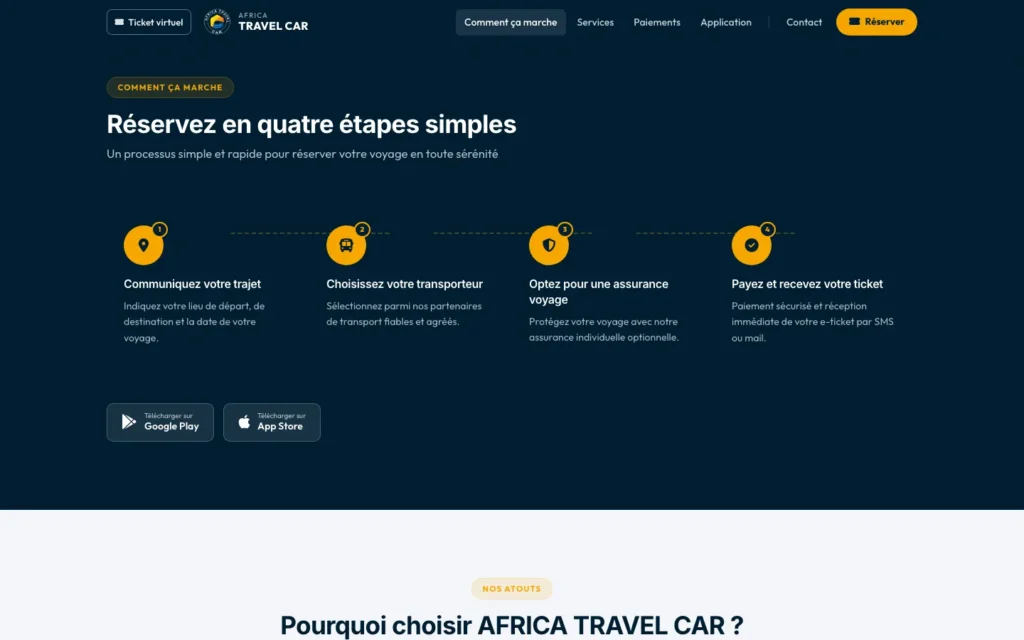 Africa Travel Car : capture d'écran du site web réalisé par Digit Communication