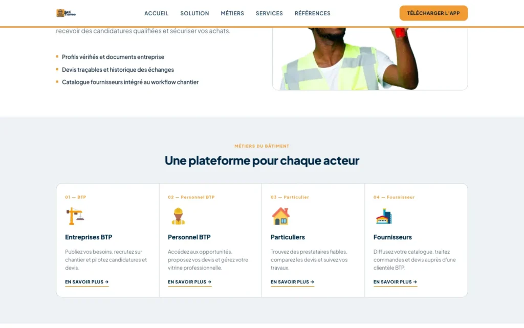 Batitravoo : capture d'écran du site web réalisé par Digit Communication