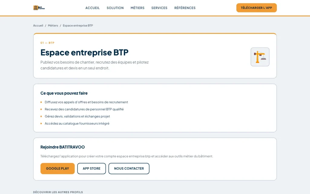 Batitravoo : capture d'écran du site web réalisé par Digit Communication