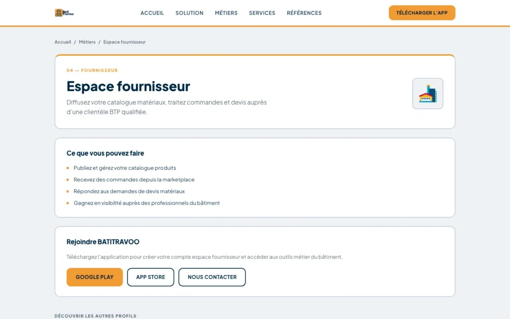 Batitravoo : capture d'écran du site web réalisé par Digit Communication