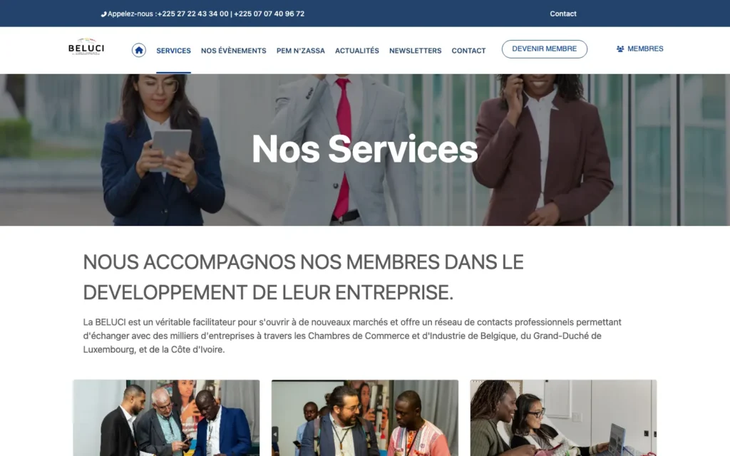 BELUCI : capture d'écran du site web réalisé par Digit Communication