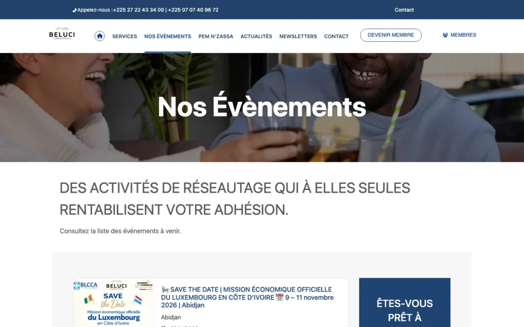 BELUCI : capture d'écran du site web réalisé par Digit Communication
