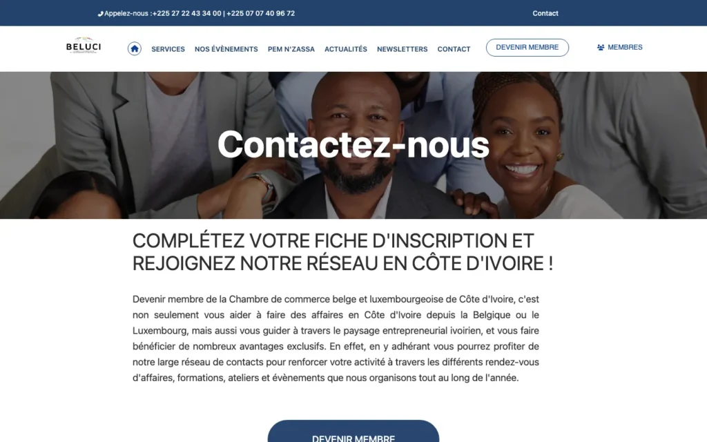 BELUCI : capture d'écran du site web réalisé par Digit Communication