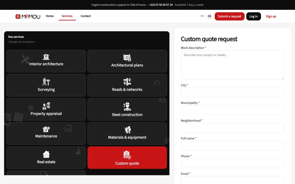 Mamou : capture d'écran du site web réalisé par Digit Communication