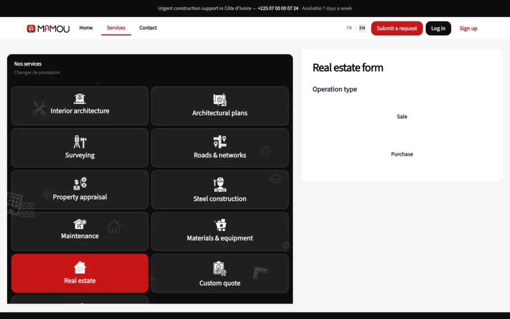 Mamou : capture d'écran du site web réalisé par Digit Communication