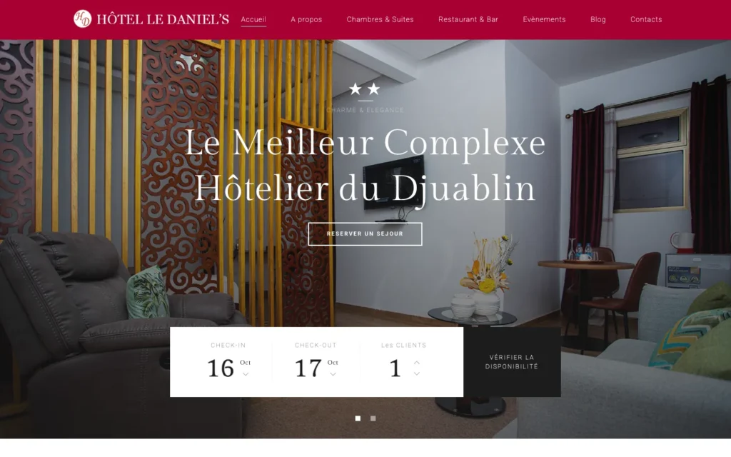 Site web Hôtel Le Daniel's : page d'accueil