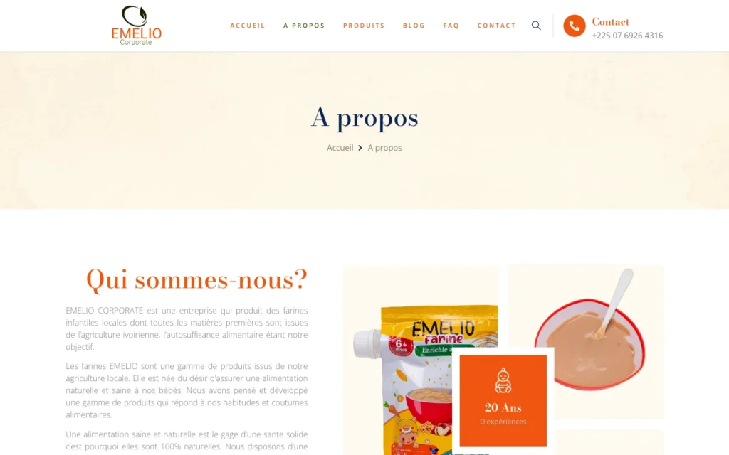 Site web Les Farines Emelio : page interne 1