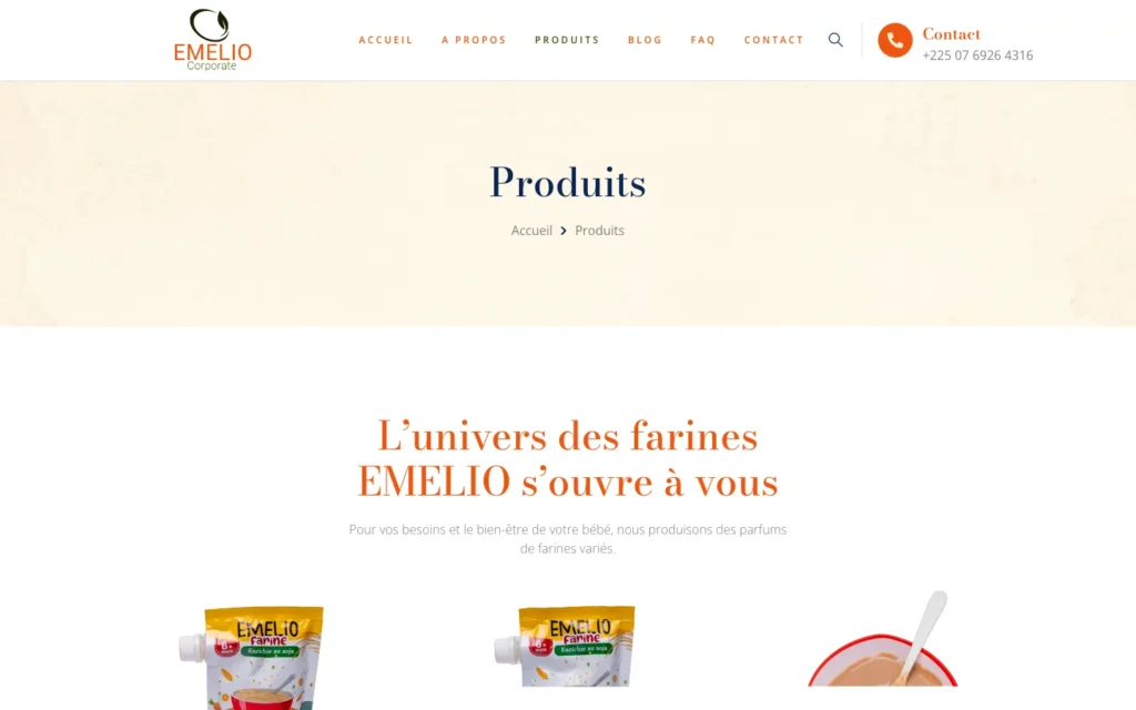 Site web Les Farines Emelio : page interne 2