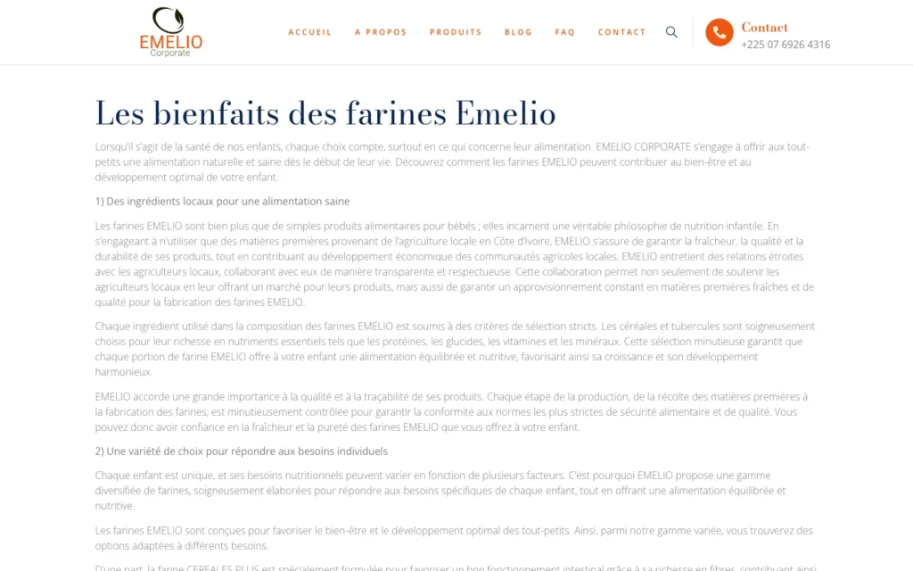 Site web Les Farines Emelio : page interne 4