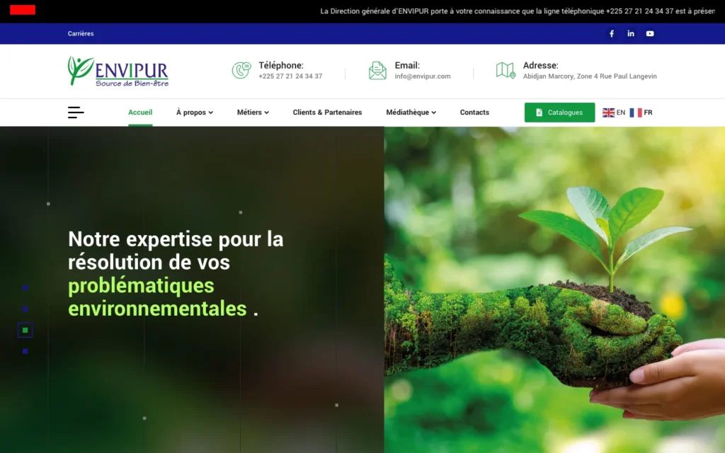 Site web Envipur : page d'accueil