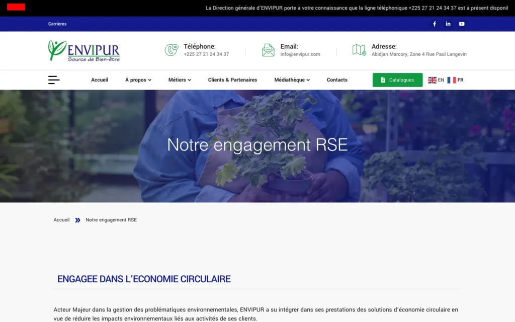 Site web Envipur : page interne 1