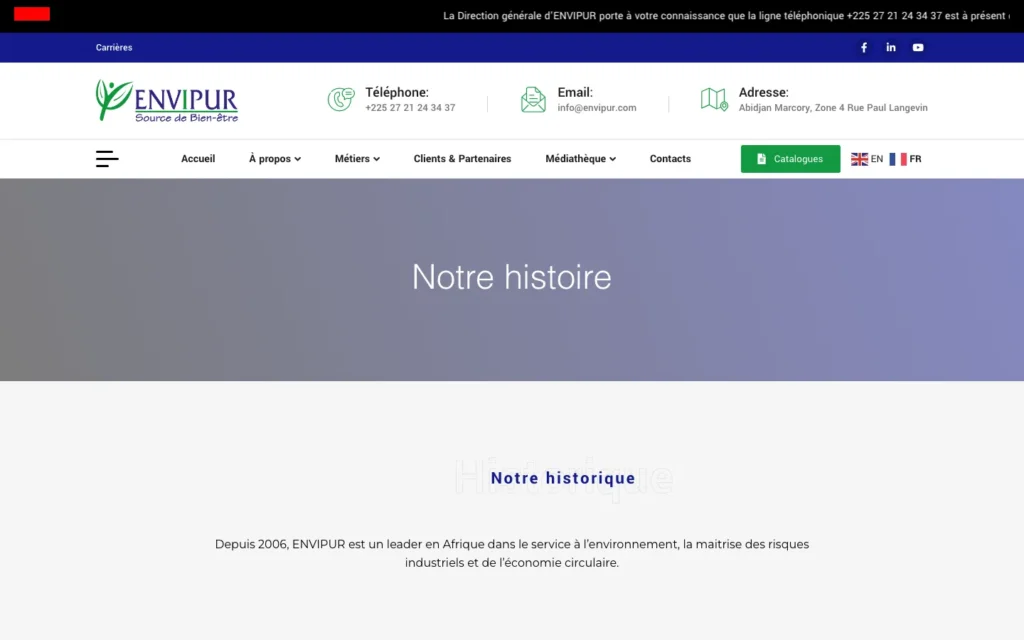 Site web Envipur : page interne 2