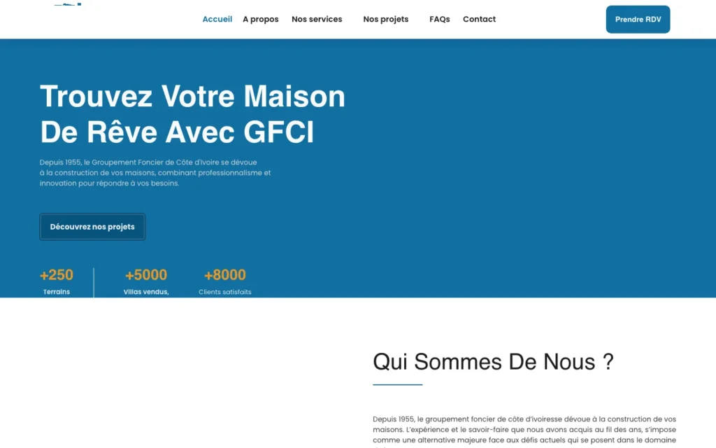 Site web Groupement Foncier de Côte d'Ivoire : page d'accueil