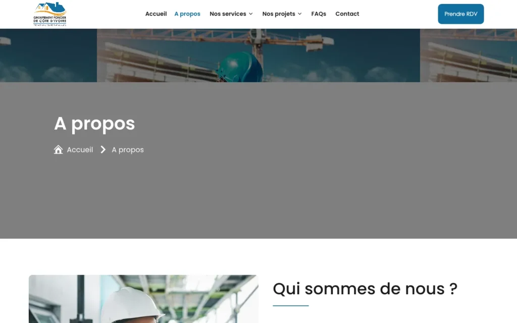 Site web Groupement Foncier de Côte d'Ivoire : page interne 1
