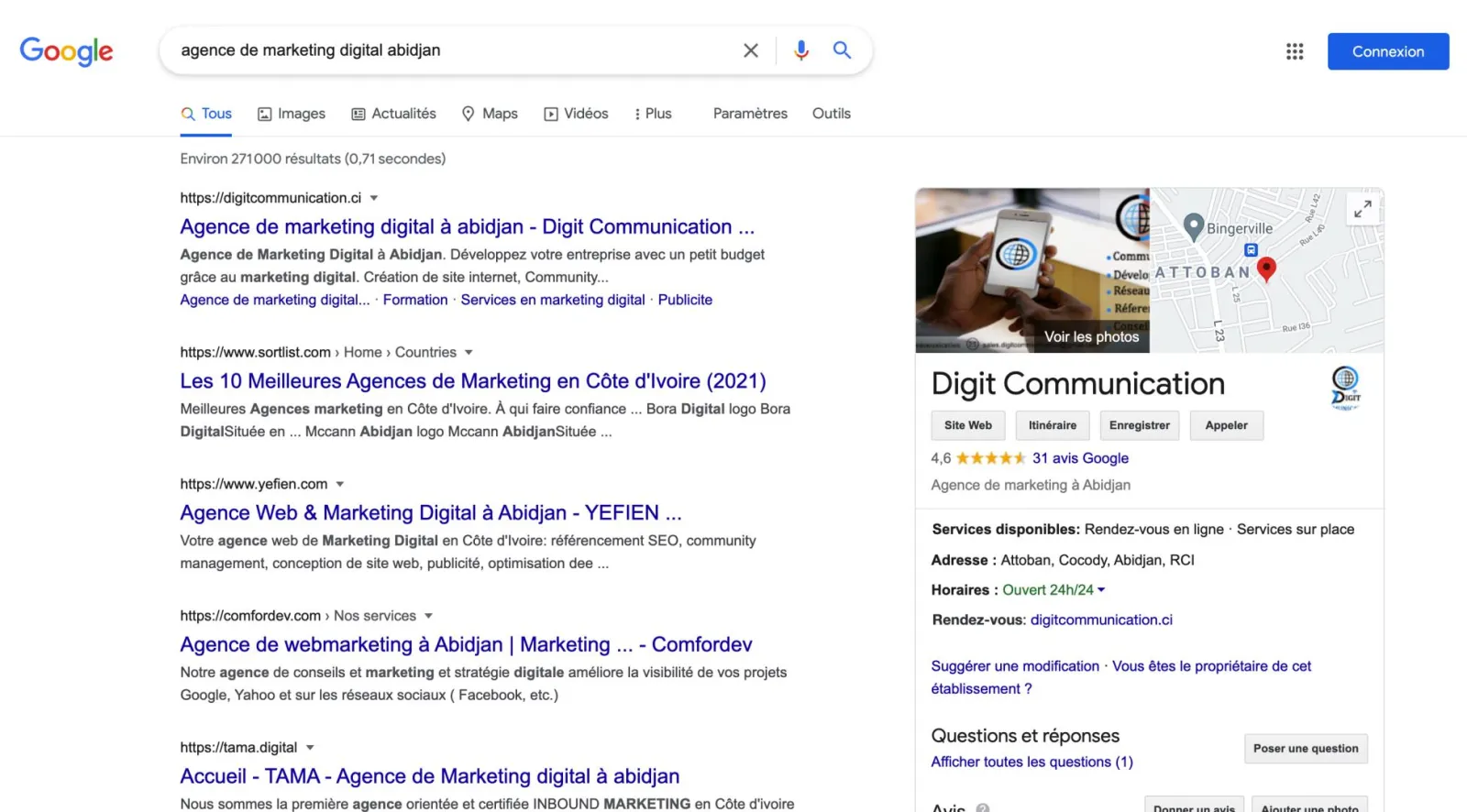 Digit Communication : résultat de recherche Google en première position