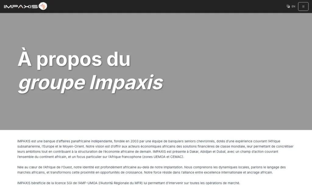Site web Impaxis Groupe : page interne 1