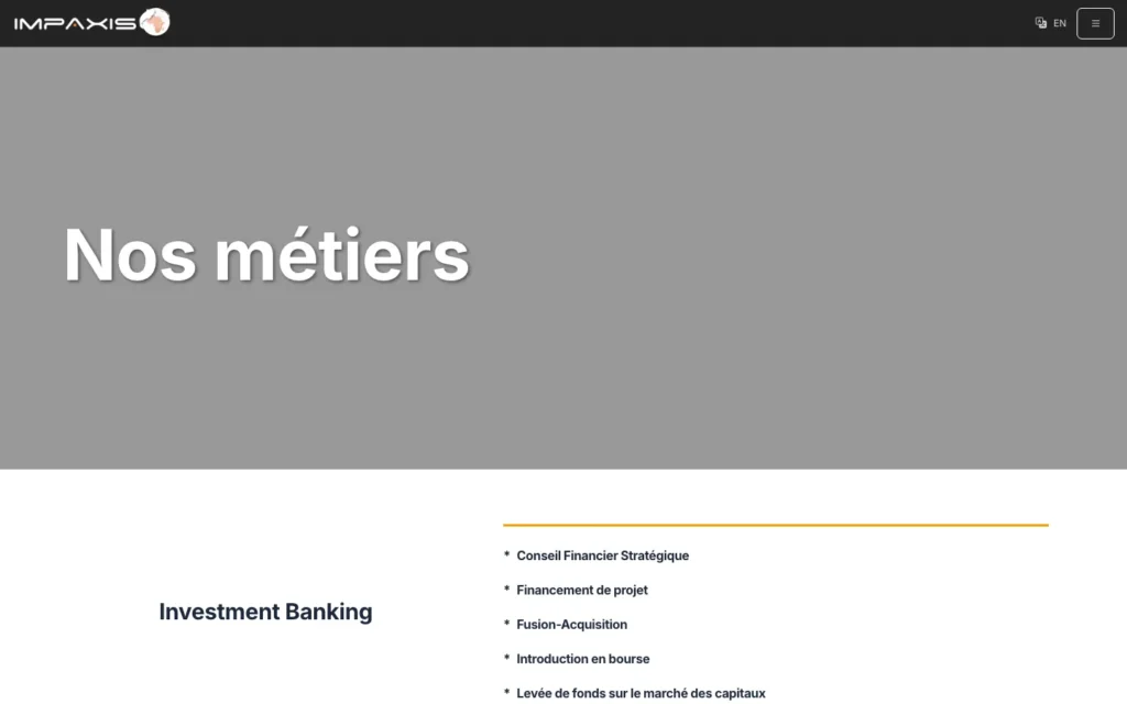 Site web Impaxis Groupe : page interne 3