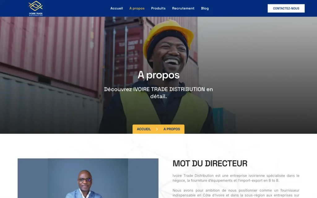 Site web Ivoire Trade Distribution : page interne 1