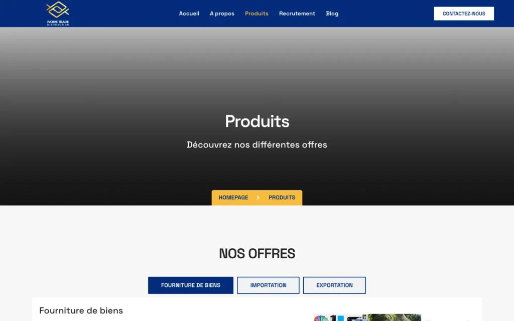 Site web Ivoire Trade Distribution : page interne 2