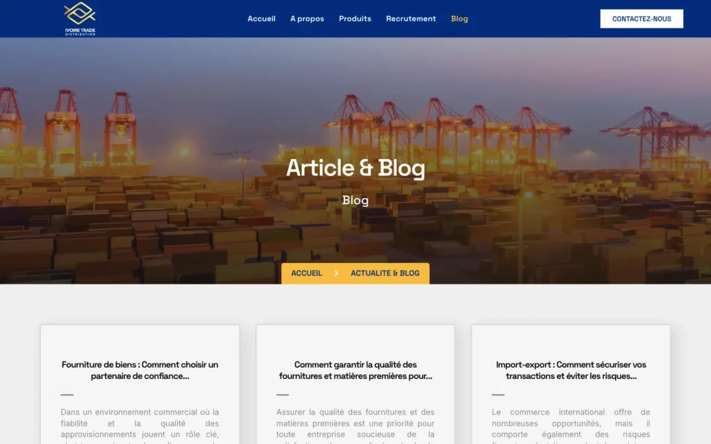 Site web Ivoire Trade Distribution : page interne 4