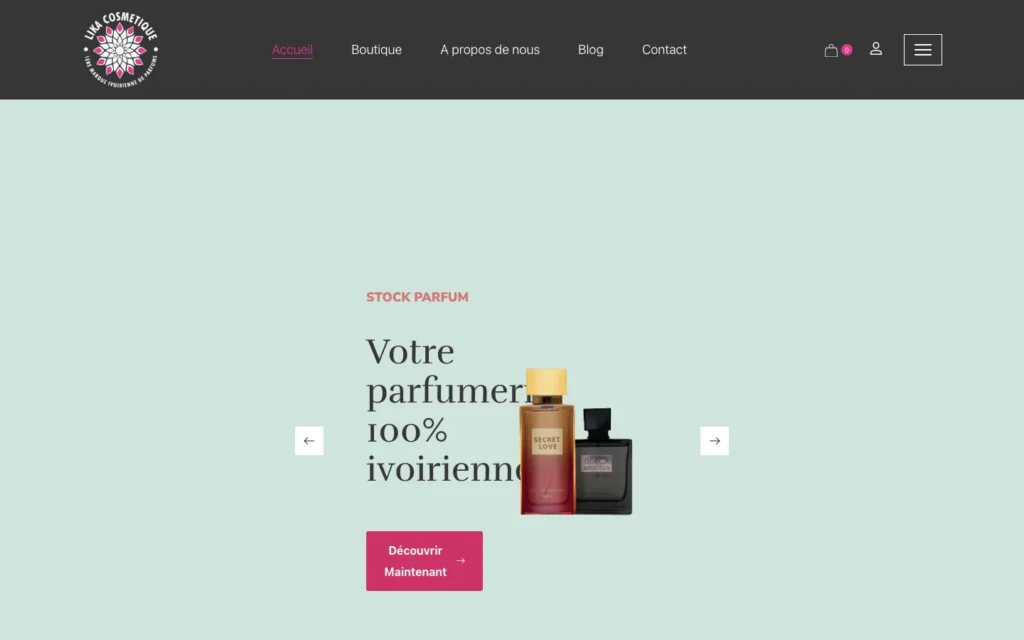 Site web Lika Cosmétiques : page d'accueil