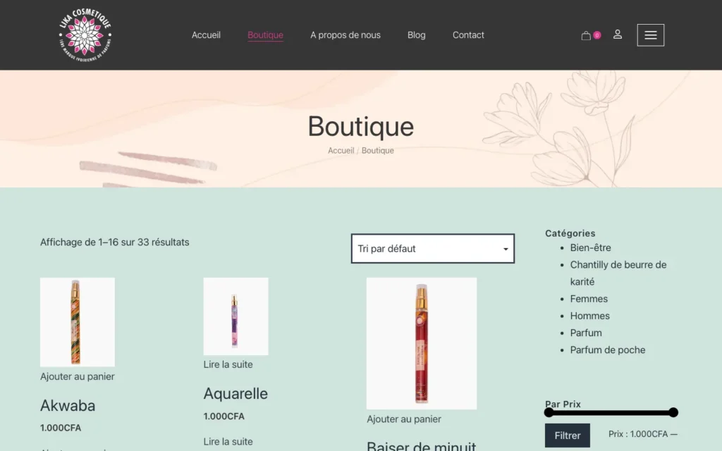 Site web Lika Cosmétiques : page interne 1