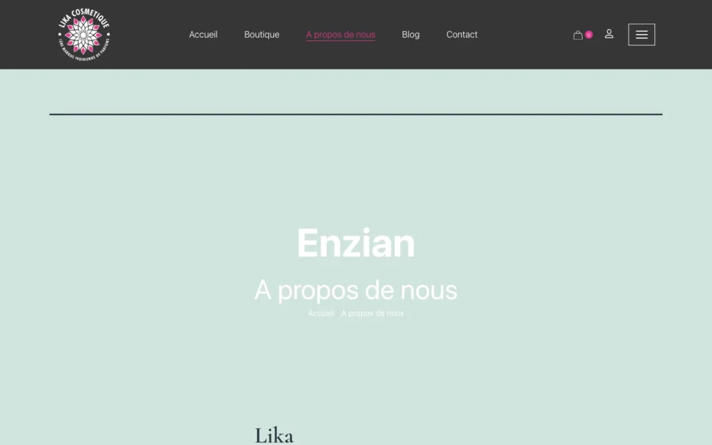 Site web Lika Cosmétiques : page interne 2