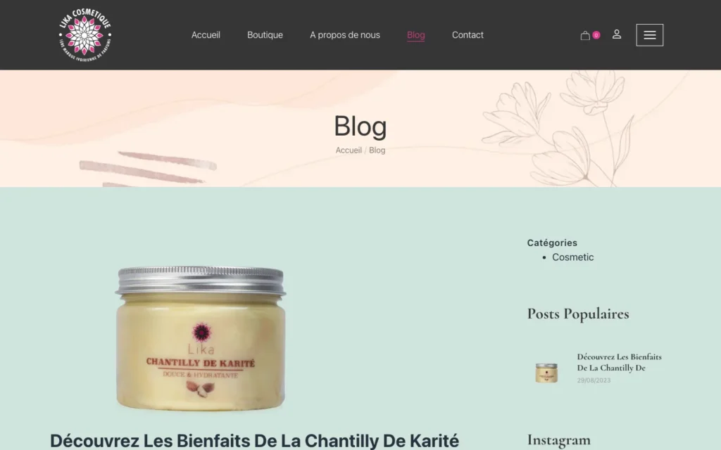 Site web Lika Cosmétiques : page interne 3