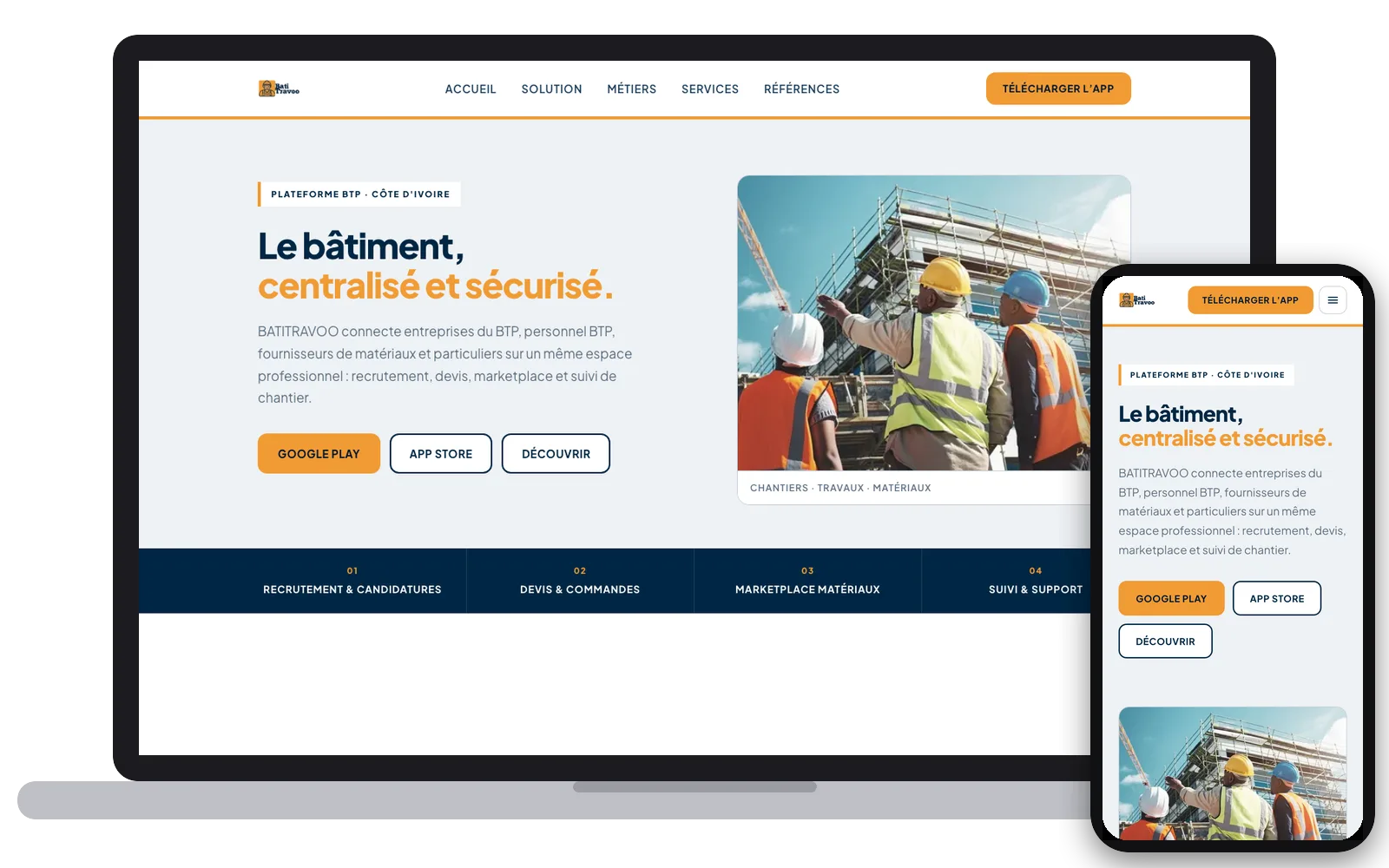 Batitravoo : site web sur ordinateur et smartphone, réalisé par Digit Communication