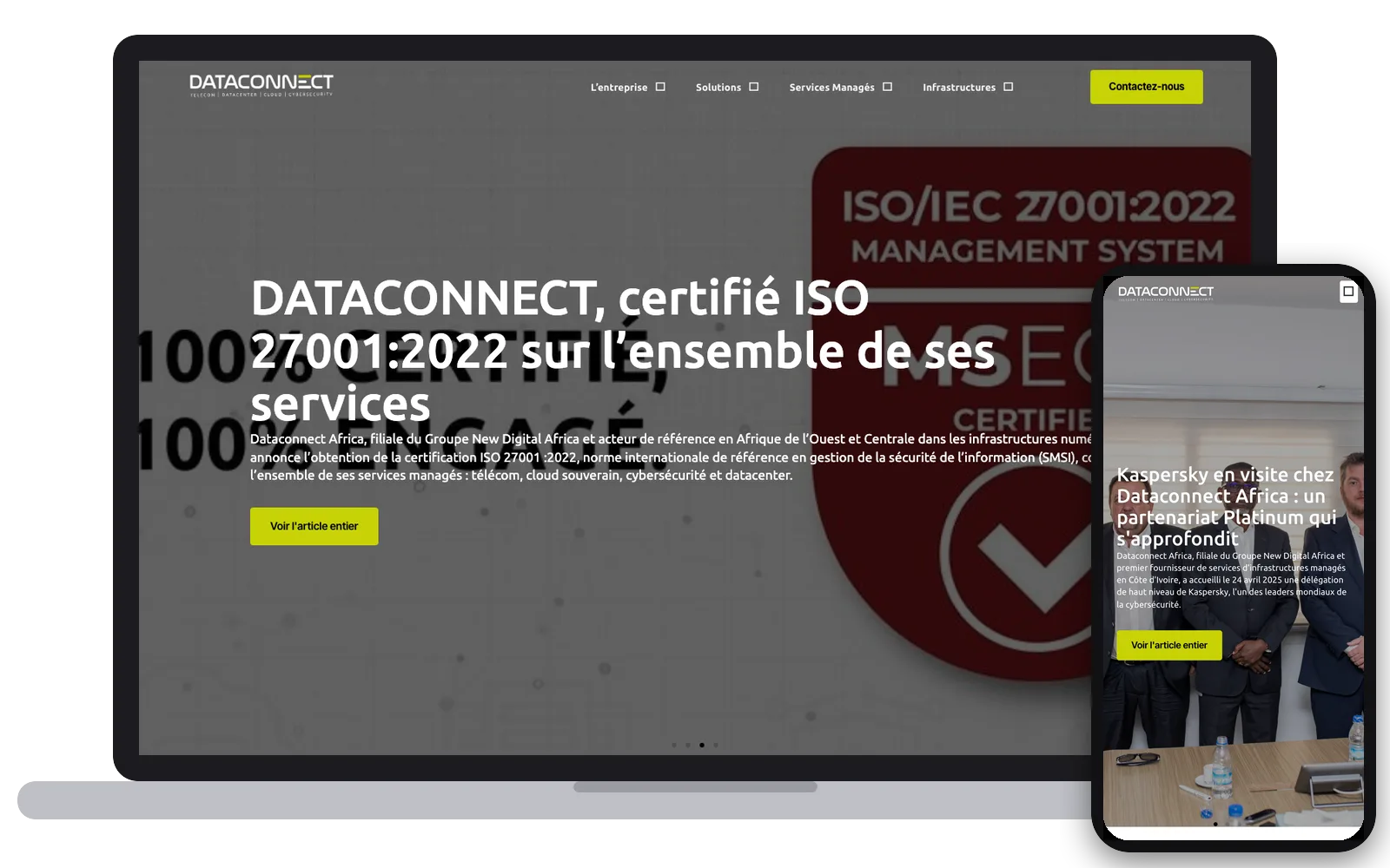 Dataconnect : site web sur ordinateur et smartphone, réalisé par Digit Communication
