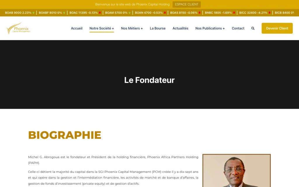 Site web Phoenix Capital Management : page interne 1
