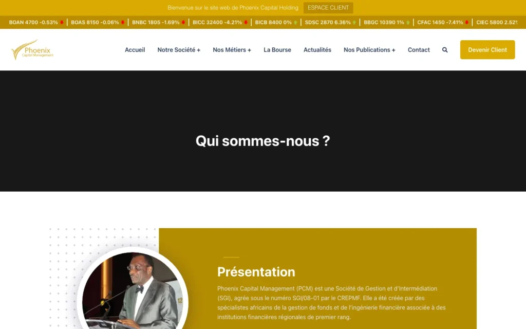 Site web Phoenix Capital Management : page interne 2