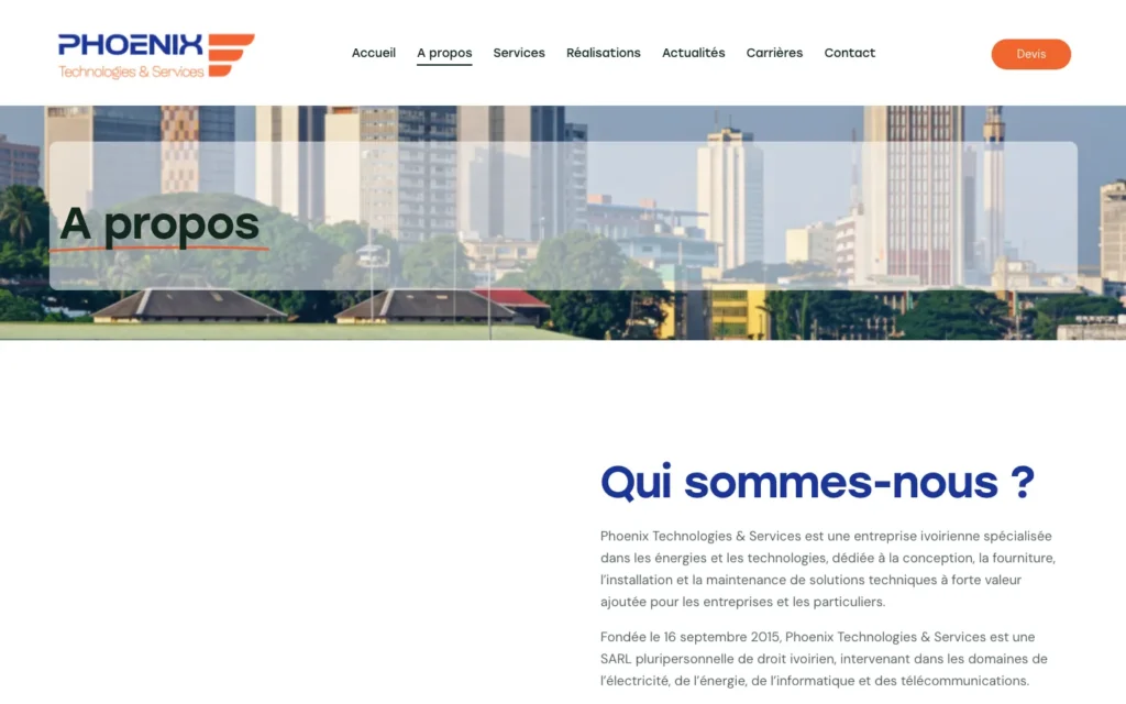 Site web Phoenix Technologies & Services : page interne 1