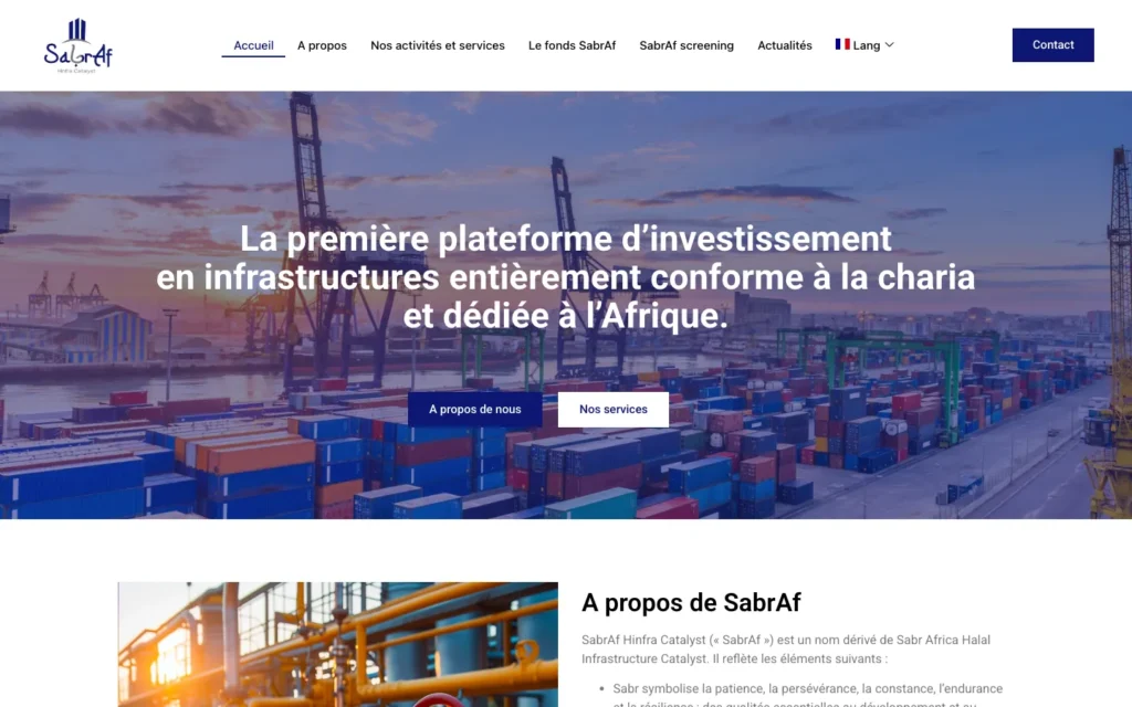 Site web SabrAf : page d'accueil