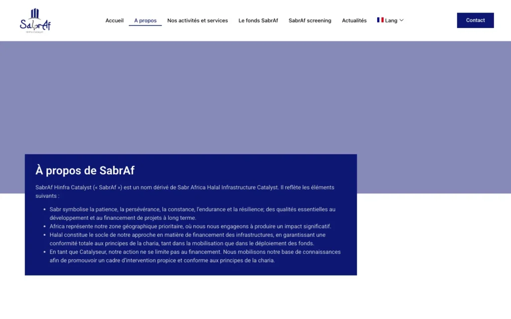 Site web SabrAf : page interne 1