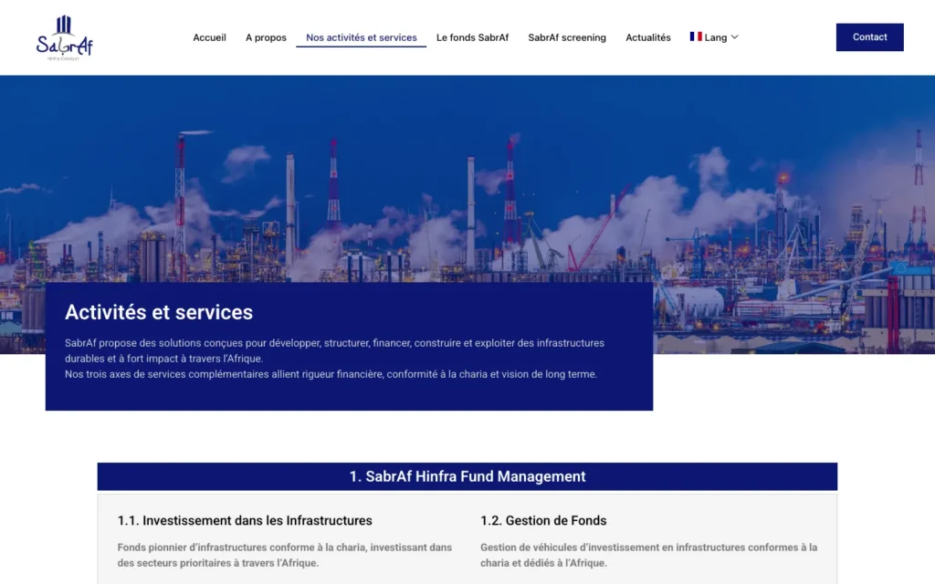 Site web SabrAf : page interne 2
