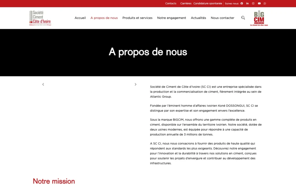 Site web SC-CI (BIGCIM) : page interne 1