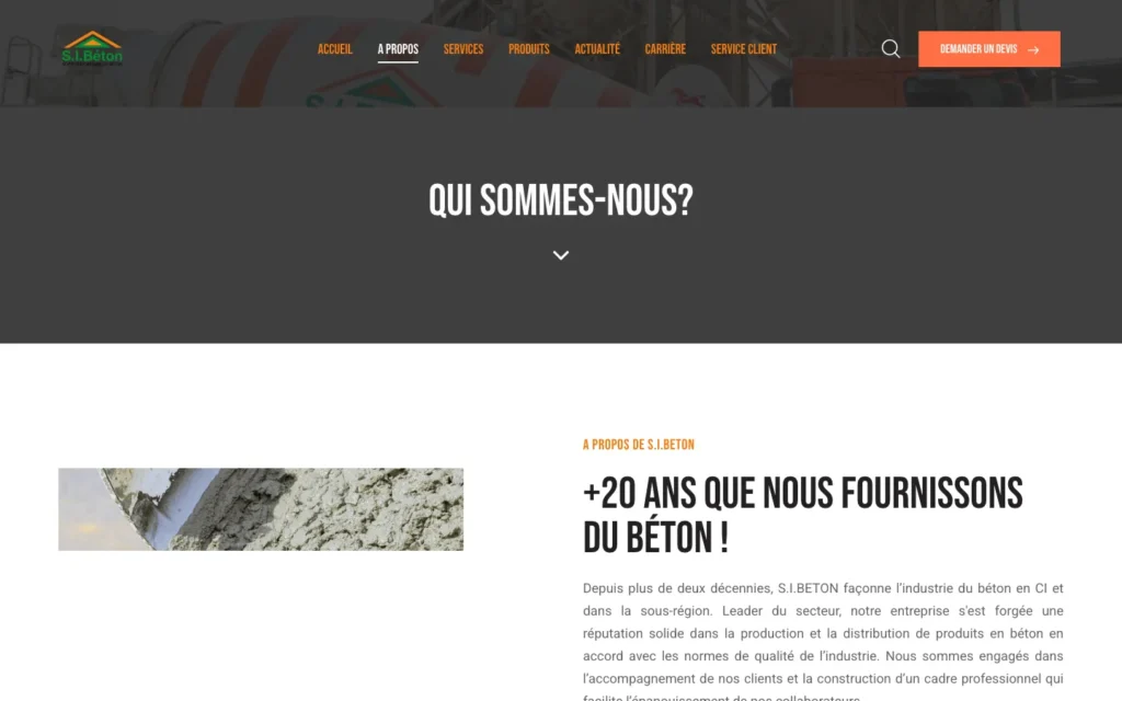 Site web S.I.Béton : page interne 1