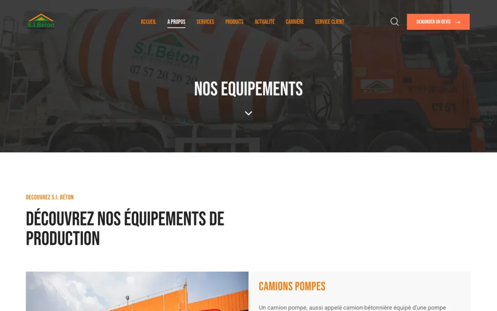 Site web S.I.Béton : page interne 3