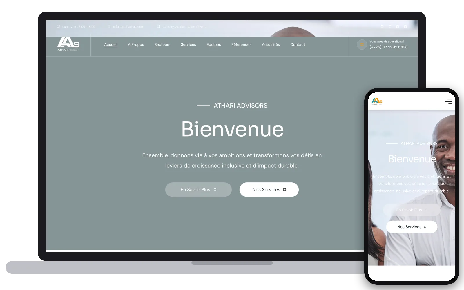 Athari Advisors : site web sur ordinateur et smartphone, réalisé par Digit Communication
