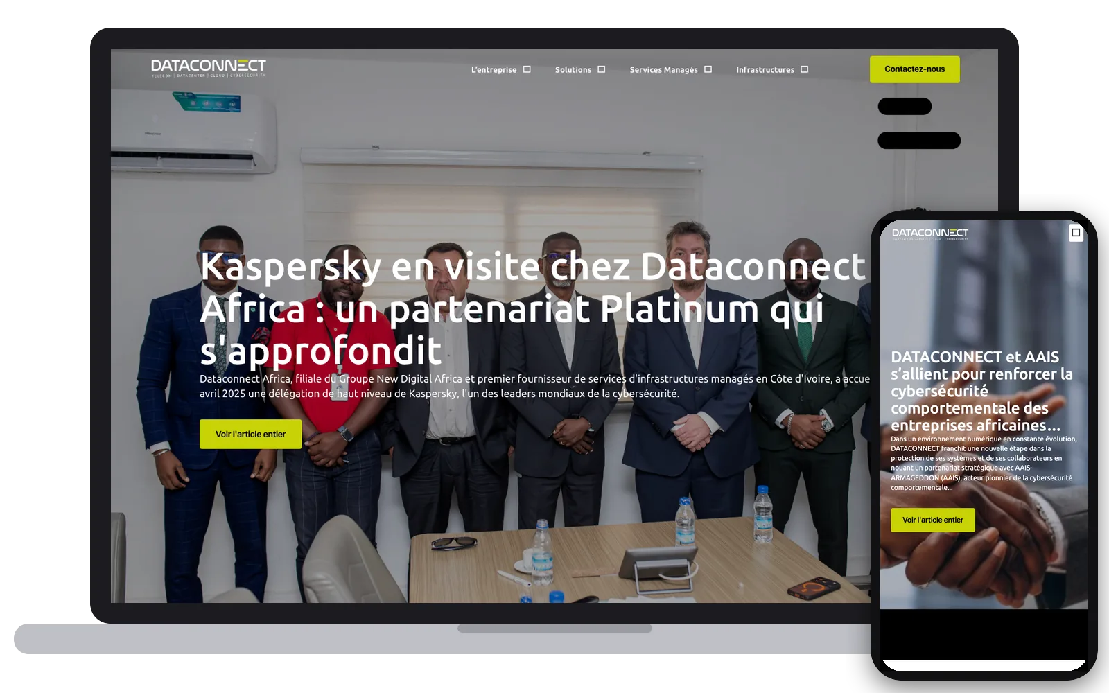 Dataconnect : site web sur ordinateur et smartphone, réalisé par Digit Communication