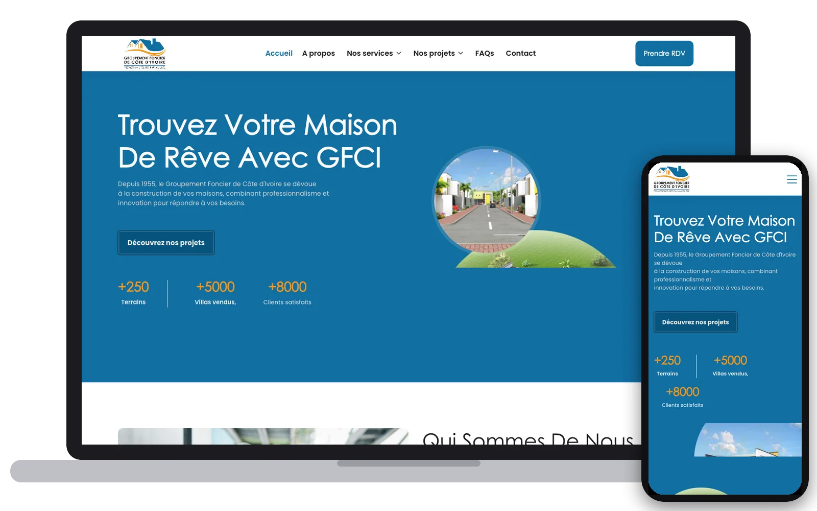 Groupement Foncier de Côte d'Ivoire : site web sur ordinateur et smartphone, réalisé par Digit Communication